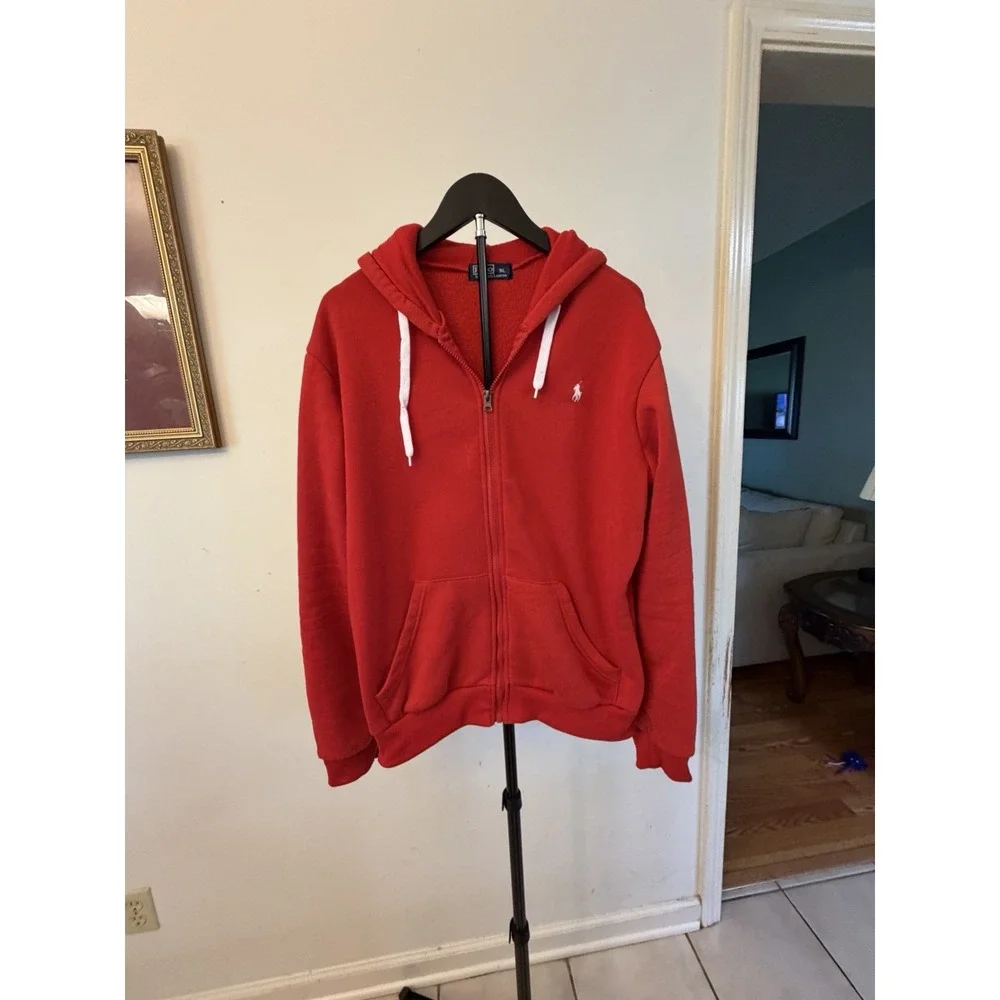 Polo Ralph Lauren Vintage Men's Full Zip Up Hoodie Red Size 1XL